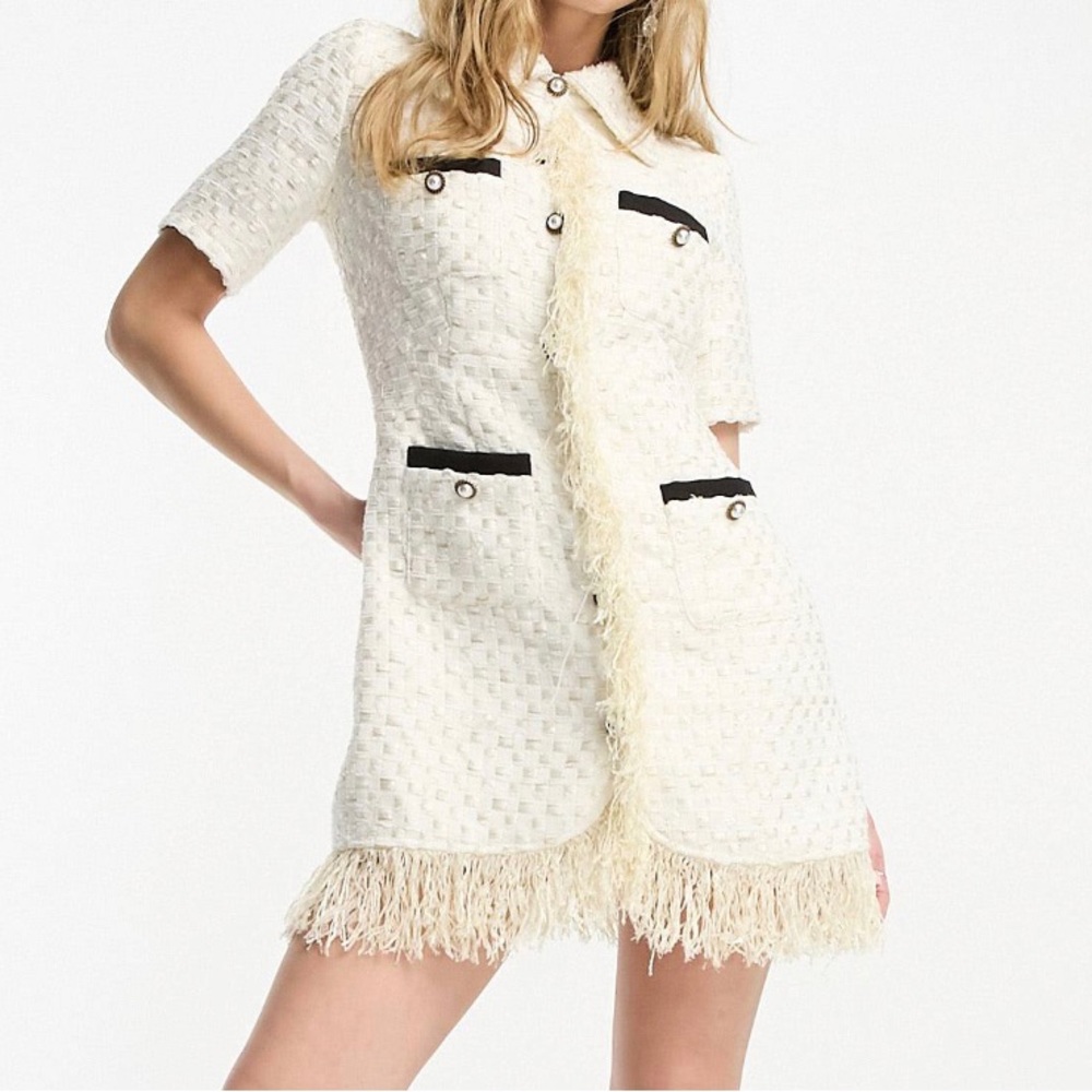 Chanel style tweed collared Asos dress. Size XS.